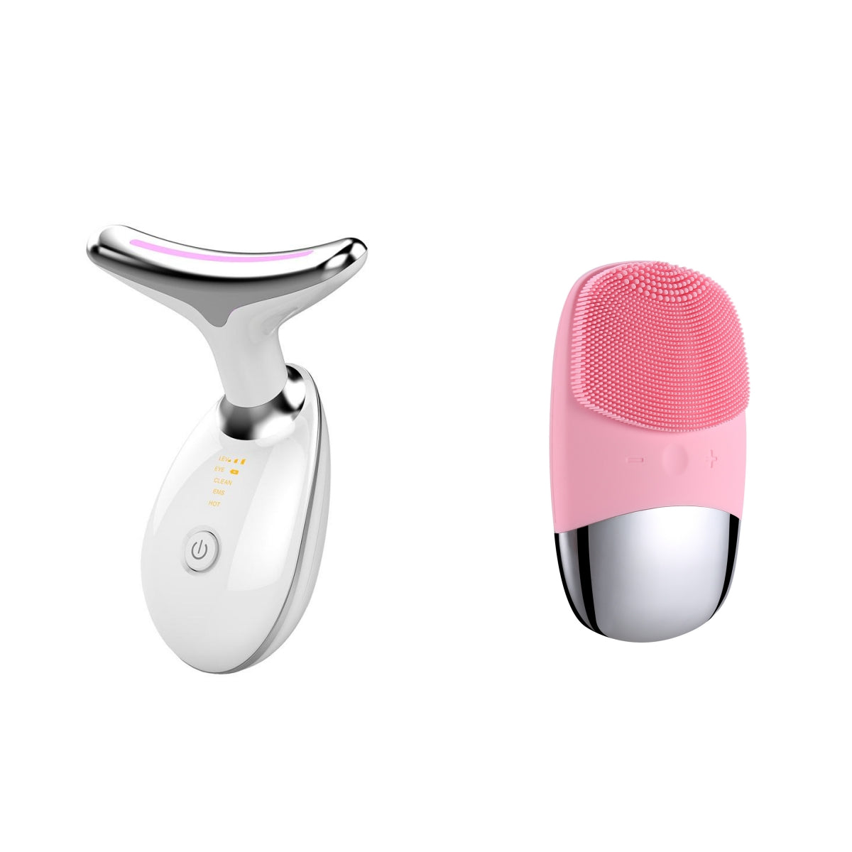 Pair of Everyday Auraa EMS thermal neck lifting earrings with LED light therapy and microcurrent wrinkle removal technology.