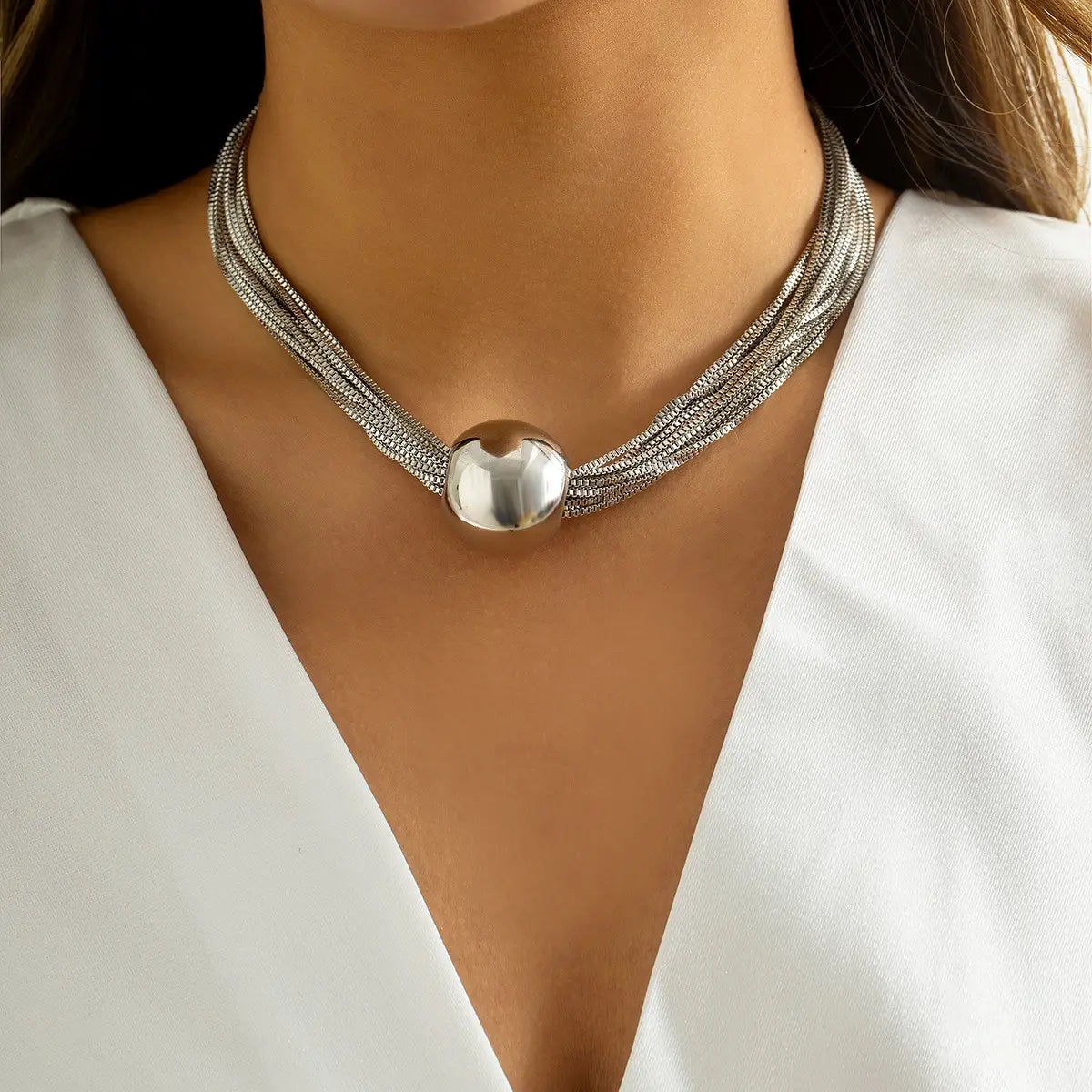 Chunky Twisted Chain Necklace with Ball Pendant – Punk & Grunge Statement Choker for Women & Men - Everyday Auraa