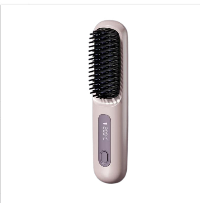 Everyday Auraa 2-in-1 wireless hair straightener brush and curler, portable USB rechargeable hot comb for styling hair.