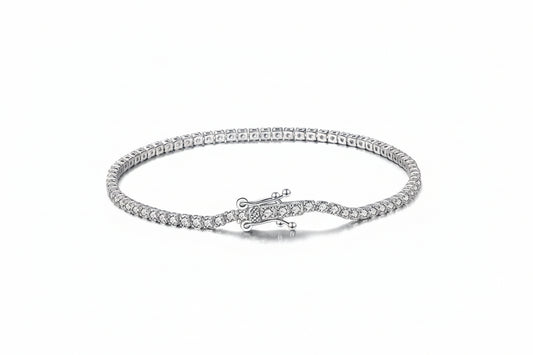 Sterling silver tennis bracelet by Everyday Auraa featuring simple, elegant design with subtle sparkle, perfect for everyday wear.