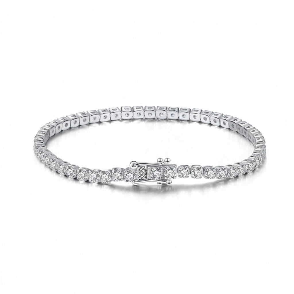 Sterling silver tennis bracelet by Everyday Auraa with minimalist design and subtle sparkle, perfect for everyday wear.