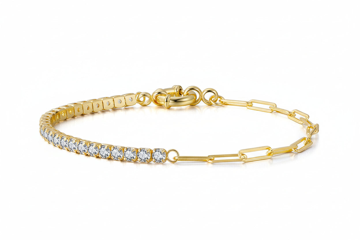 Sterling silver tennis bracelet by Everyday Auraa featuring a sleek, minimal design with subtle sparkle for everyday wear.