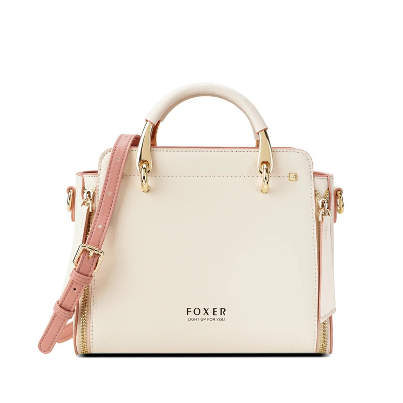 Elegant FOXER split leather women's tote bag with shoulder and crossbody straps, large capacity designer purse by Everyday Auraa.