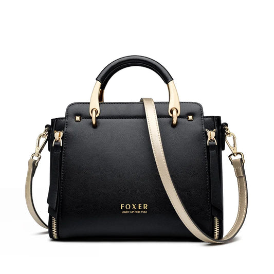 HD image of FOXER split leather women's tote bag by Everyday Auraa, showcasing its elegant design, large capacity, and versatile shoulder style.