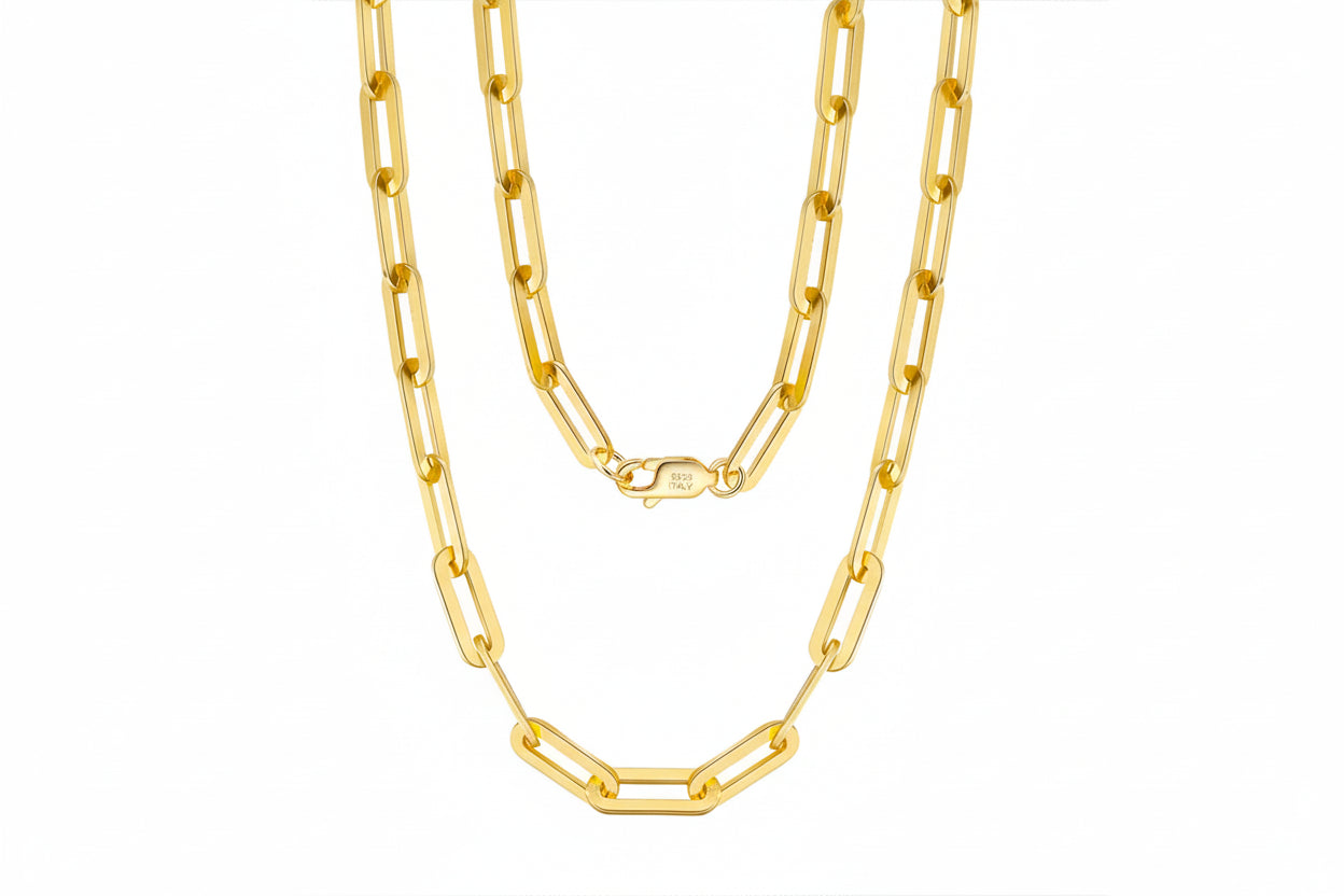 Gold chain necklace with 'Real Sterling Silver 925' stamp on a white background