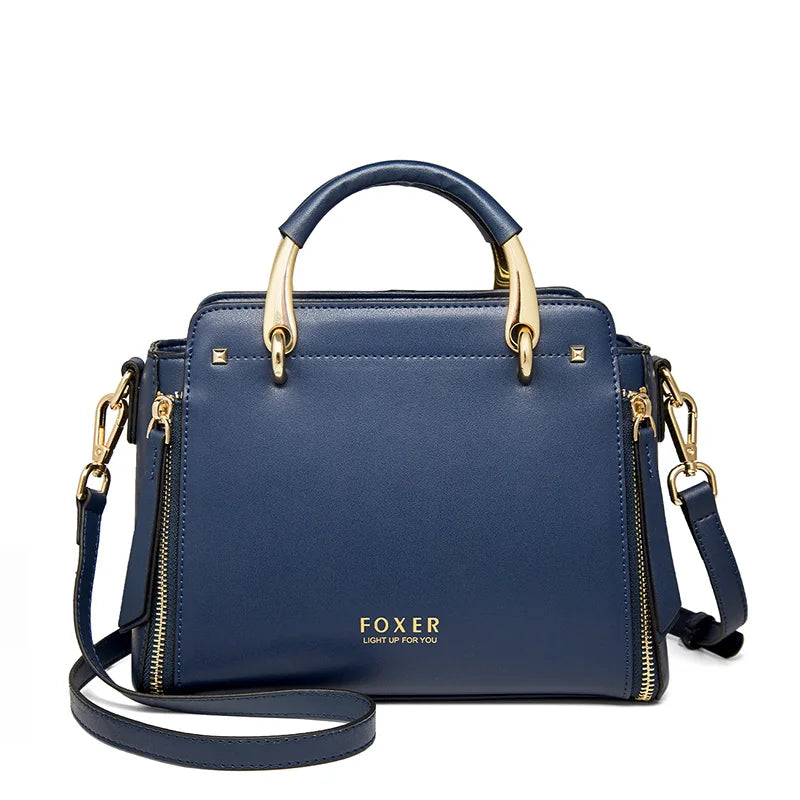 Elegant FOXER leather women's tote bag with shoulder and crossbody straps, large capacity designer-style purse from Everyday Auraa.