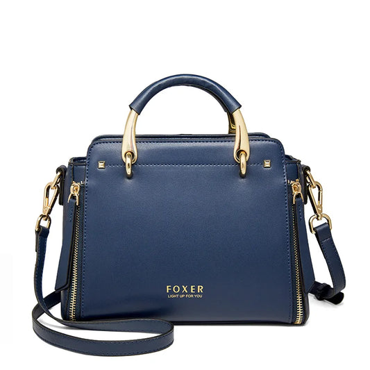 Elegant FOXER leather women's tote bag with shoulder and crossbody straps, large capacity designer-style purse from Everyday Auraa.