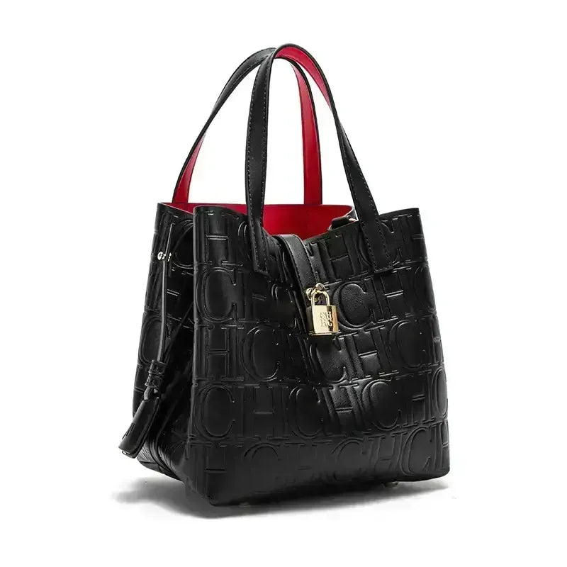 Elegant women's crossbody tote bag with embossed letter design, large capacity, shoulder strap, by Everyday Auraa.