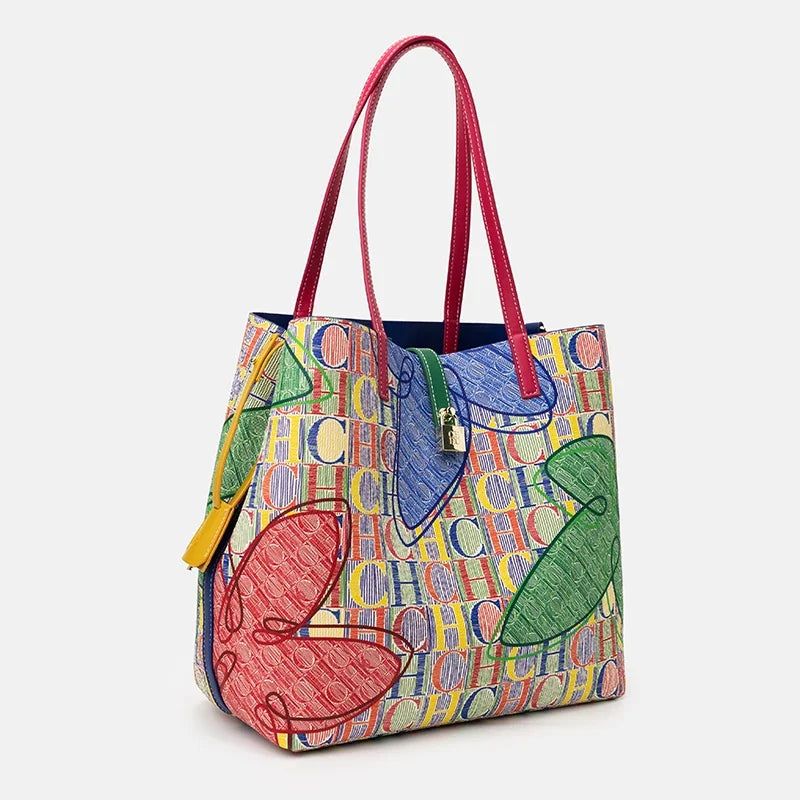 Everyday Auraa women's letter print crossbody handbag with floral design, large capacity tote, and stylish messenger bag appearance.