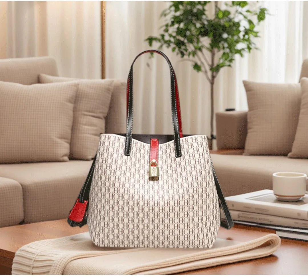 Everyday Auraa CH women’s premium crossbody tote bag in letter print PU leather, large capacity daily commuter handbag