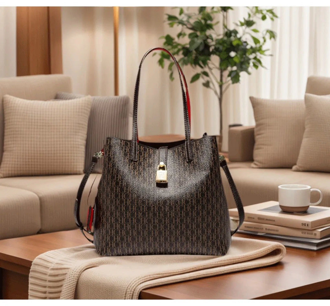 Everyday Auraa women's large capacity crossbody tote bag with letter print design, made of premium PU leather for daily use