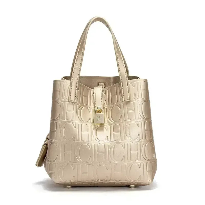Everyday Auraa women's embossed crossbody tote bag with letter design, large capacity, elegant shoulder purse, and handbag style.