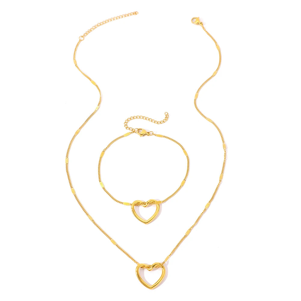 Stainless Steel Twisted Heart Necklace & Earrings Set – Elegant Luxury Anniversary Jewelry for Women - Everyday Auraa