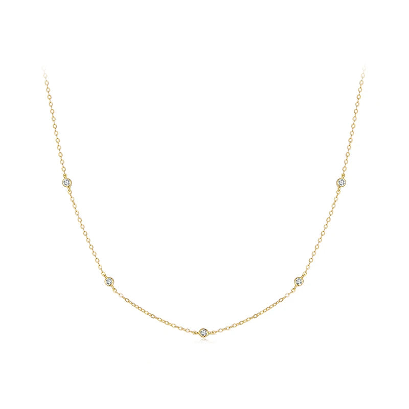 Moissanite Station Necklace – 925 Sterling Silver 18K Gold Plated Layering Choker | D Color VVS1 Diamond-Cut - Everyday Auraa