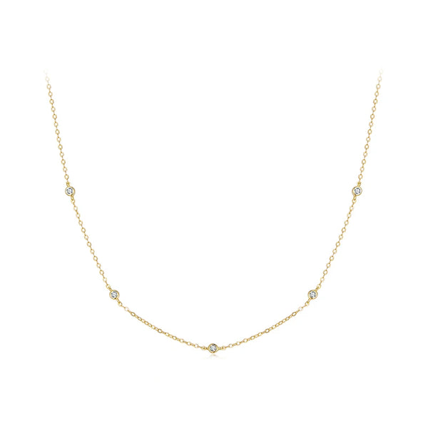 Moissanite Station Necklace – 925 Sterling Silver 18K Gold Plated Layering Choker | D Color VVS1 Diamond-Cut - Everyday Auraa