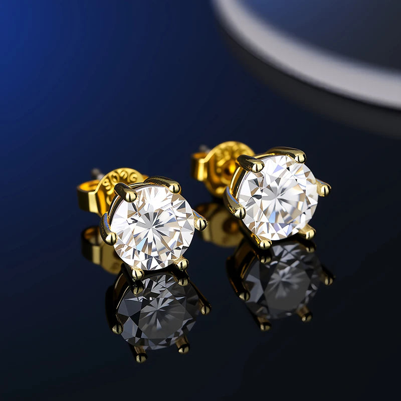 Sterling silver moissanite stud earrings with VVS1 clarity and D color, unisex jewelry with certificate from Everyday Auraa