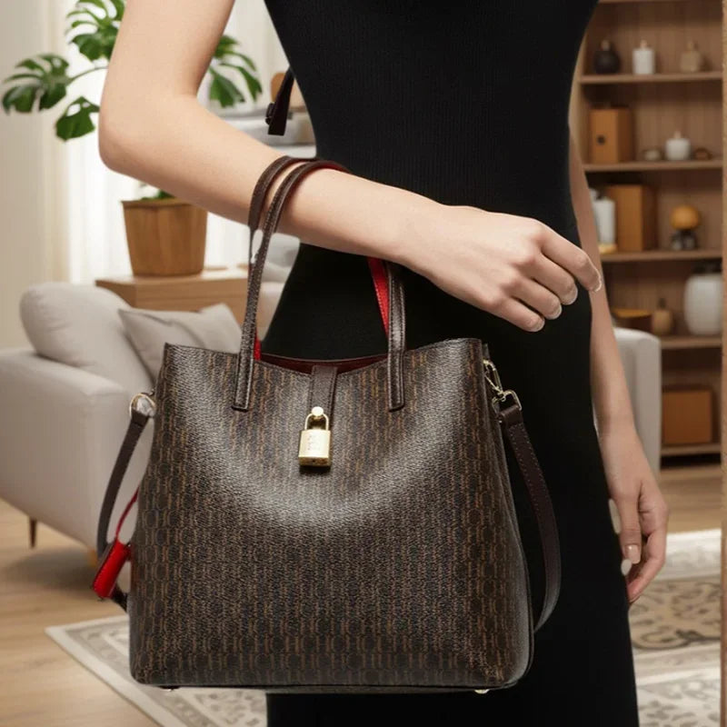 Everyday Auraa CH women's large capacity crossbody tote bag with letter print PU leather, ideal for daily commuting and stylish carrying
