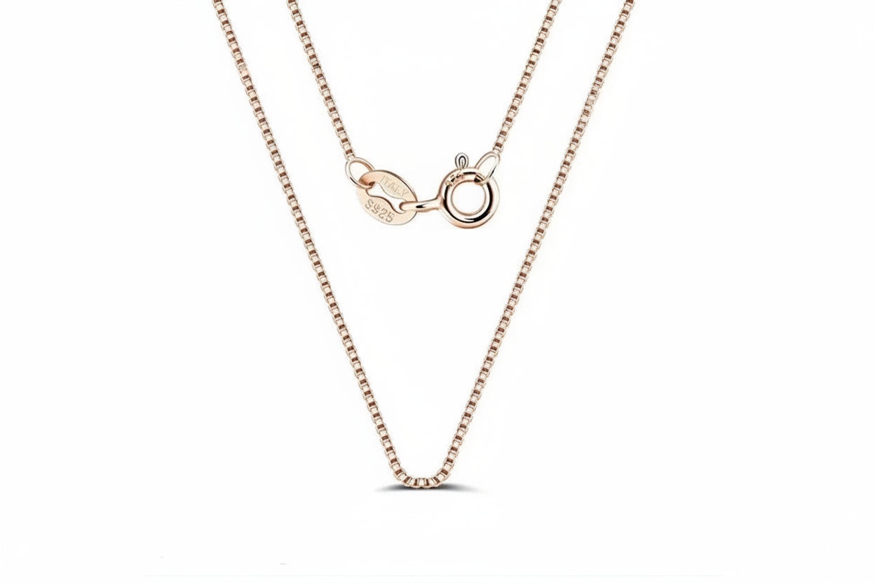 Italian 925 Sterling Silver Box Chain Necklace – Gold / Rose Gold Plated | Minimal Pendant Neck Chain for Women - Everyday Auraa