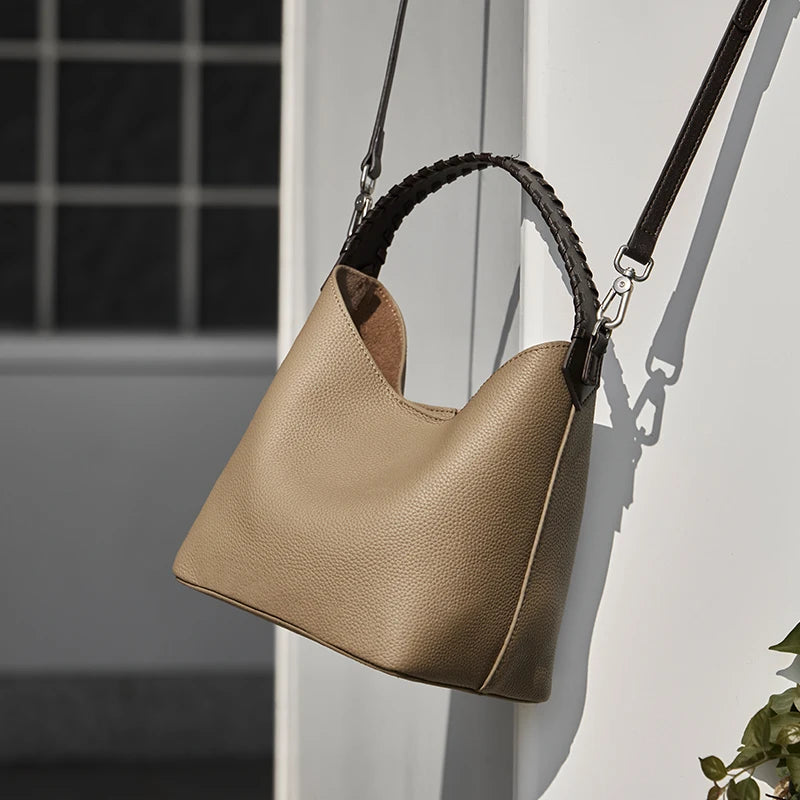 Genuine cowhide leather hobo bag for women by Everyday Auraa, soft slouchy shoulder and crossbody bucket handbag with large capacity