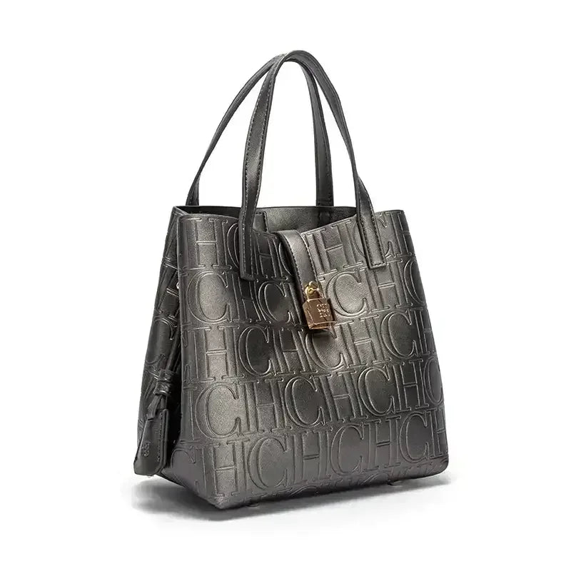 Everyday Auraa CH embossed women's crossbody tote bag with letter design, large capacity, elegant shoulder purse, and stylish hand-held option.