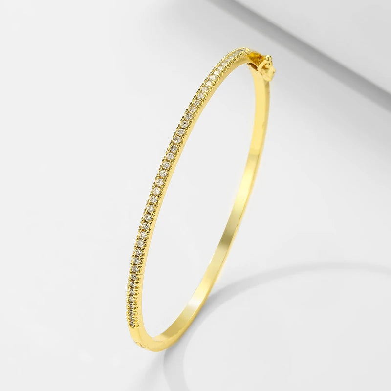 Blue Turquoise CZ Tennis Cuff Bracelet – Shiny Zircon Geometric Bangle | Elegant Statement Jewelry for Women - Everyday Auraa