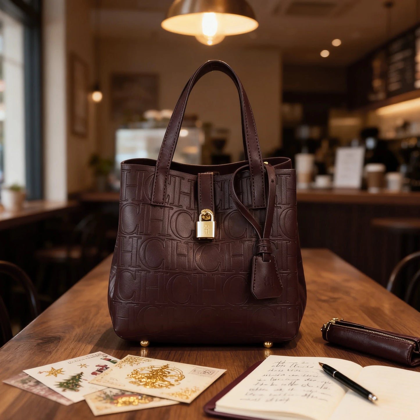 Everyday Auraa embossed women's crossbody tote bag with letter design, large capacity, elegant handbag with shoulder strap.