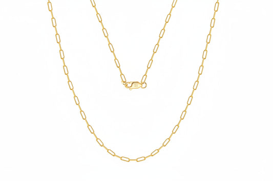 Gold chain necklace with a visible hallmark 