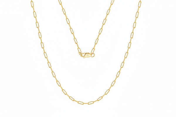 Gold chain necklace with a visible hallmark 