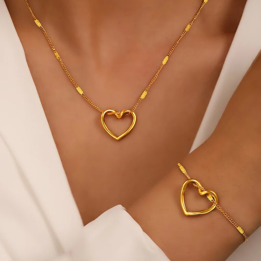 Stainless Steel Twisted Heart Necklace & Earrings Set – Elegant Luxury Anniversary Jewelry for Women - Everyday Auraa