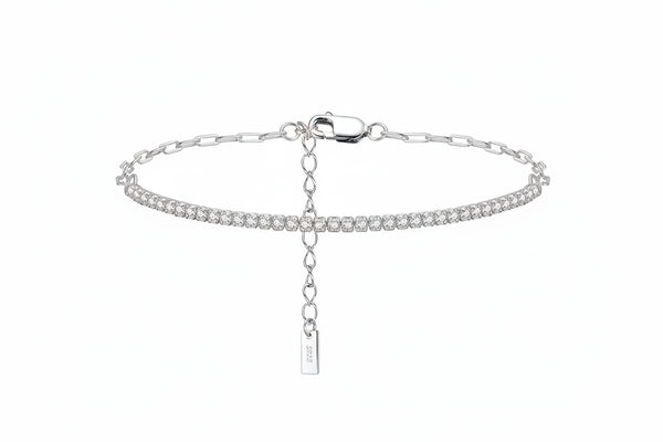 Silver bracelet with a tag on a white background, featuring 'Real 925 Sterling Silver' stamp.