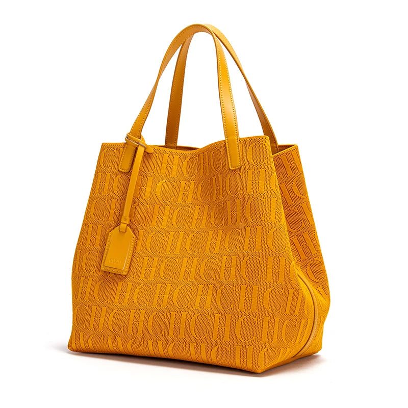 Large capacity women's woven bucket handbag by Everyday Auraa, solid color shoulder tote bag for elegant everyday use.