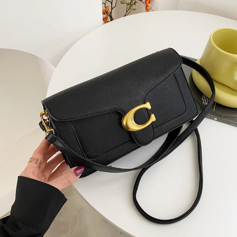 Women’s black caviar leather square crossbody bag by Everyday Auraa, compact portable PU shoulder handbag with elegant mini design.