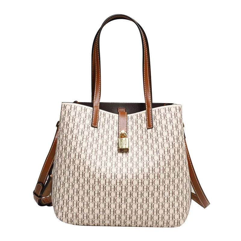 Premium CH women's crossbody tote bag by Everyday Auraa, large capacity letter print PU leather handbag for daily commuting.