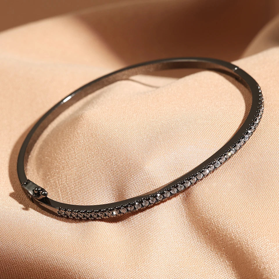 Blue Turquoise CZ Tennis Cuff Bracelet – Shiny Zircon Geometric Bangle | Elegant Statement Jewelry for Women - Everyday Auraa