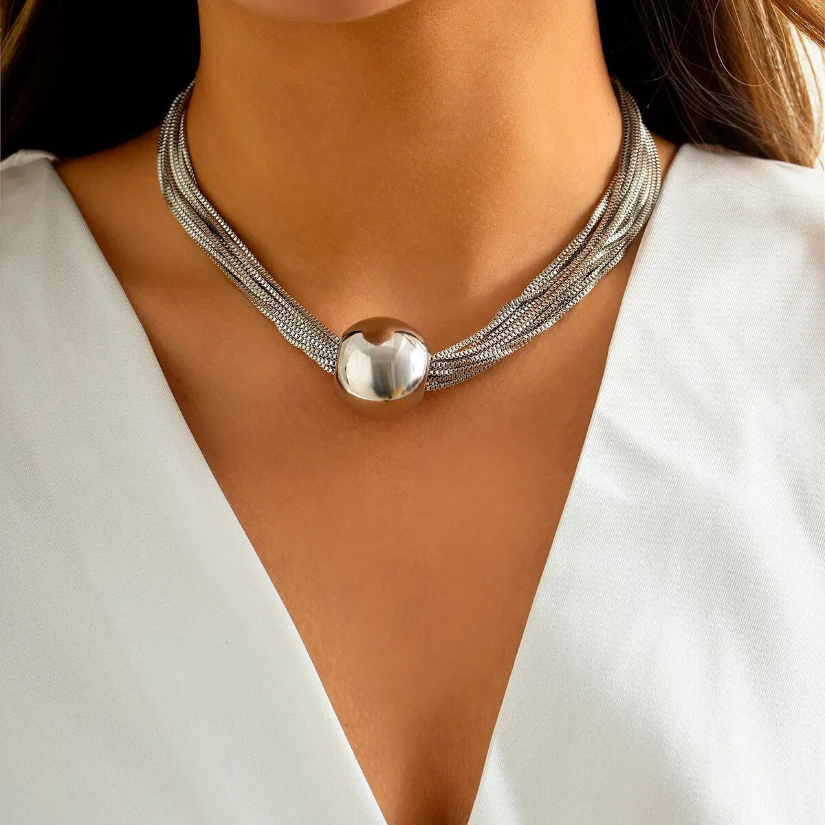 Chunky Twisted Chain Necklace with Ball Pendant – Punk & Grunge Statement Choker for Women & Men - Everyday Auraa