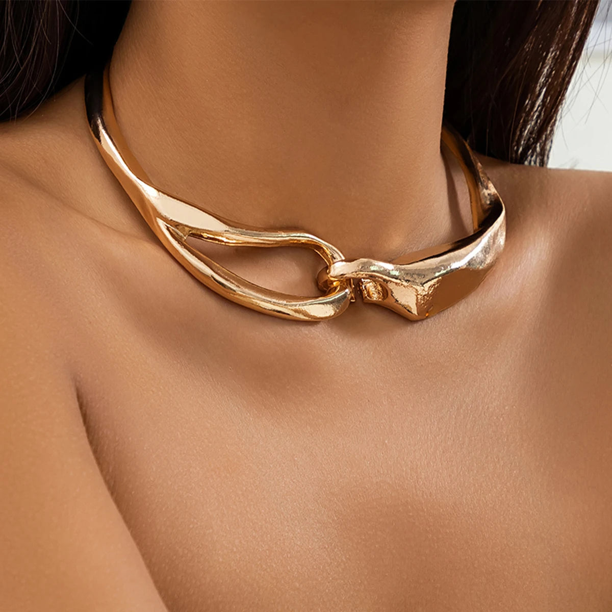 Punk Irregular Geometric Torque Necklace – Bold Statement Chain Jewelry for Women & Men - Everyday Auraa