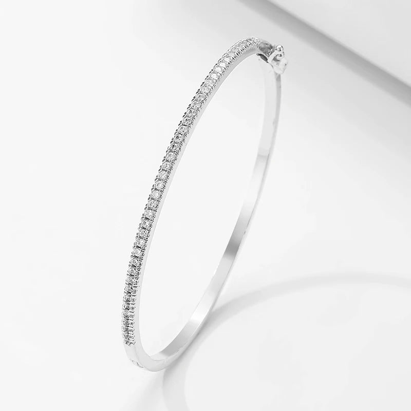 Blue Turquoise CZ Tennis Cuff Bracelet – Shiny Zircon Geometric Bangle | Elegant Statement Jewelry for Women - Everyday Auraa