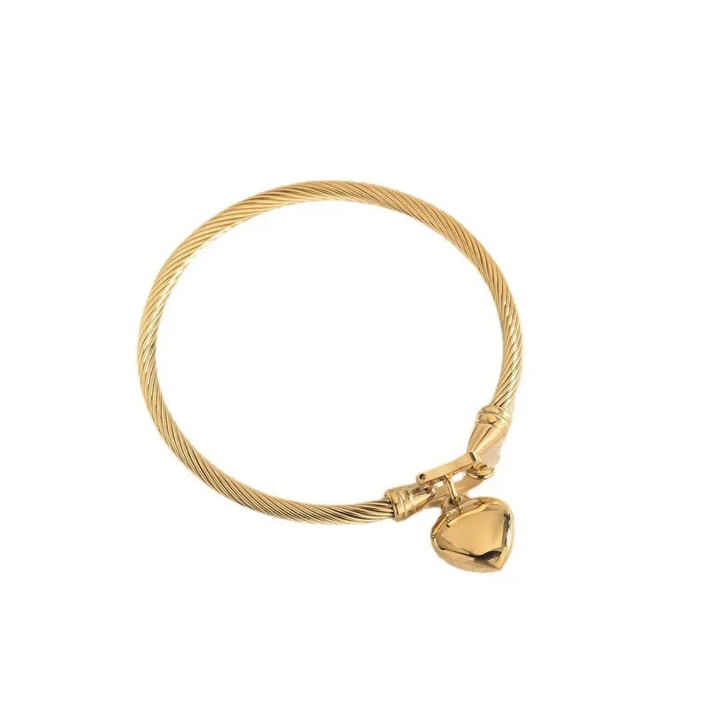 18k Gold Color Stainless Steel Heart Pendant Charm Bangle Bracelets for Men Women - Everyday Auraa
