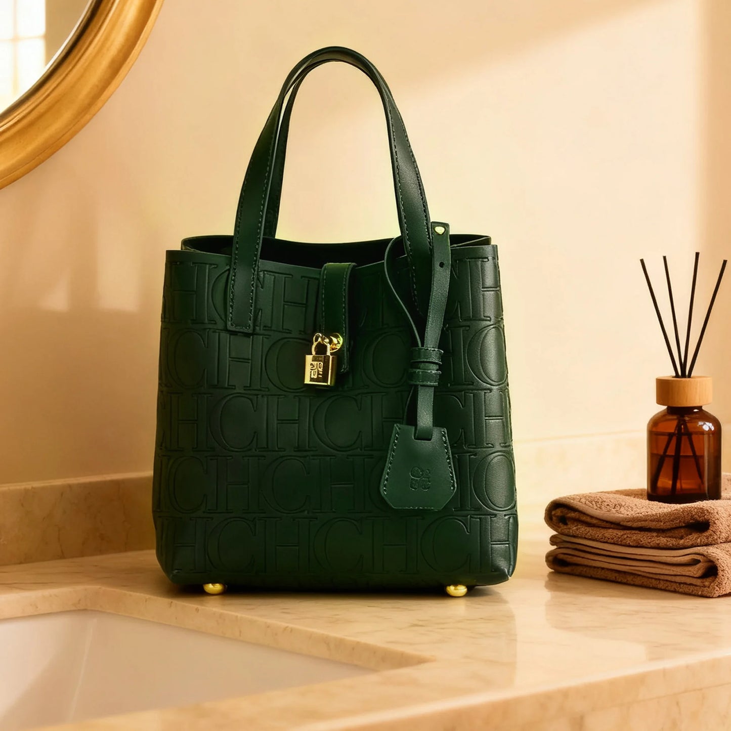 Elegant women's crossbody tote bag by Everyday Auraa with embossed letter design, large capacity, and shoulder strap.