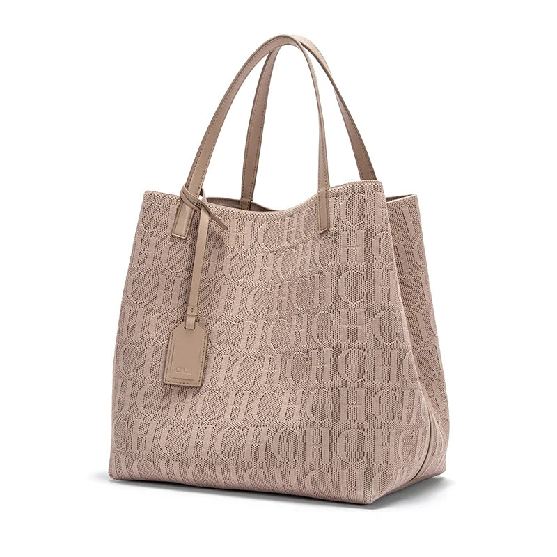 Women’s woven bucket handbag by Everyday Auraa with large capacity, solid color, shoulder tote style, elegant everyday purse.