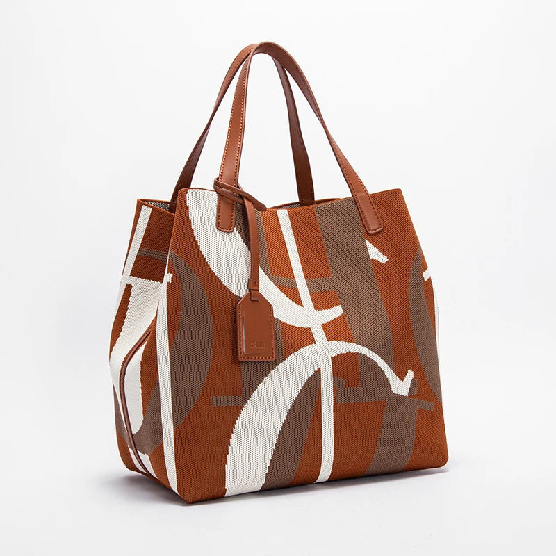 Women’s woven bucket handbag by Everyday Auraa, large capacity solid color shoulder tote bag for everyday use.