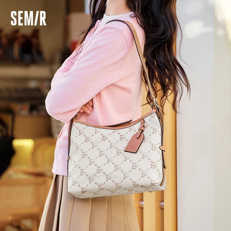 Women’s vintage monogram tote bag by Everyday Auraa with textured shoulder strap, ideal for work, commuting, and everyday style.