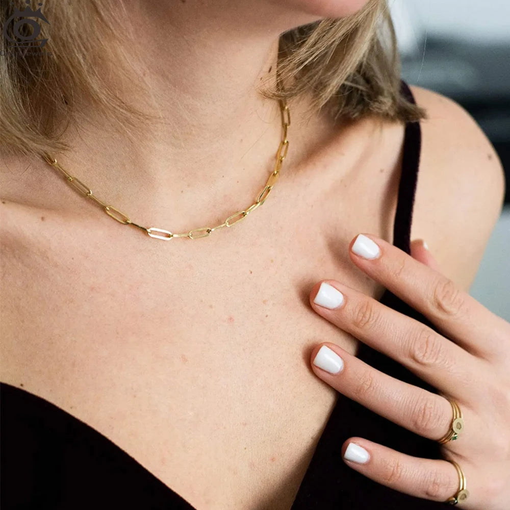 14K Gold Plated Genuine 925 Sterling Silver Paperclip Neck Chain 6/9.3/12mm Link Necklace for Women Men Jewelry SC39 - Everyday Auraa