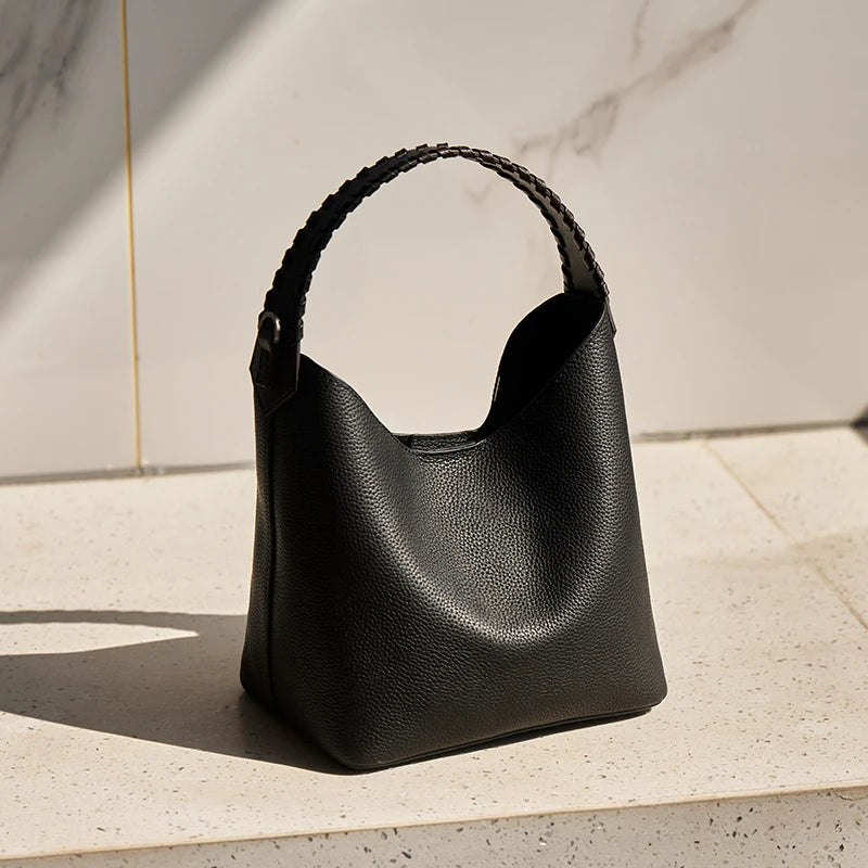 Genuine cowhide leather hobo bag for women by Everyday Auraa, soft slouchy shoulder crossbody with large capacity and bucket style.