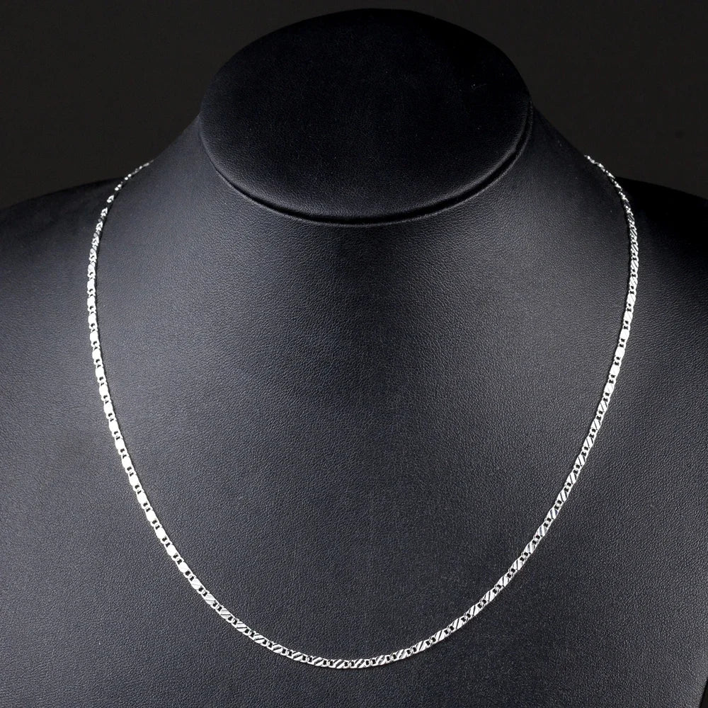 Sterling silver 2mm flat Figaro chain necklace for men and women, rose gold finish, 16-30 inch length, suitable for wedding or party gift
