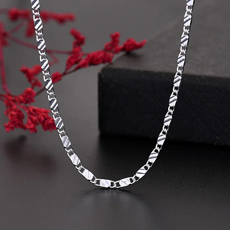 Sterling silver 2mm flat Figaro chain necklace for men and women, rose gold finish, 16-30 inches, ideal for wedding or party wear