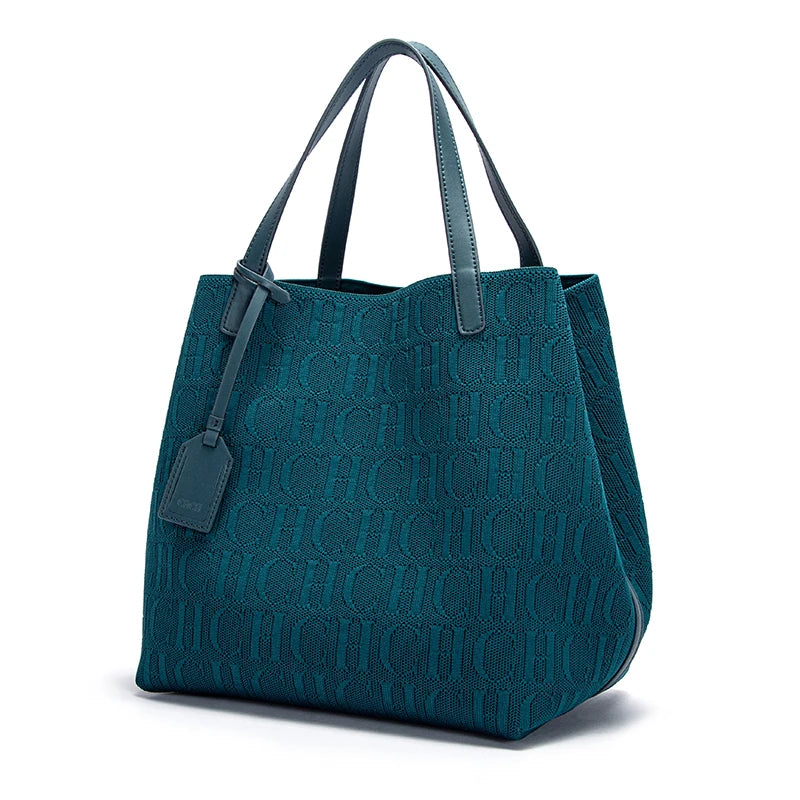 Large capacity woven women’s bucket handbag by Everyday Auraa, solid color shoulder tote bag for elegant everyday use.