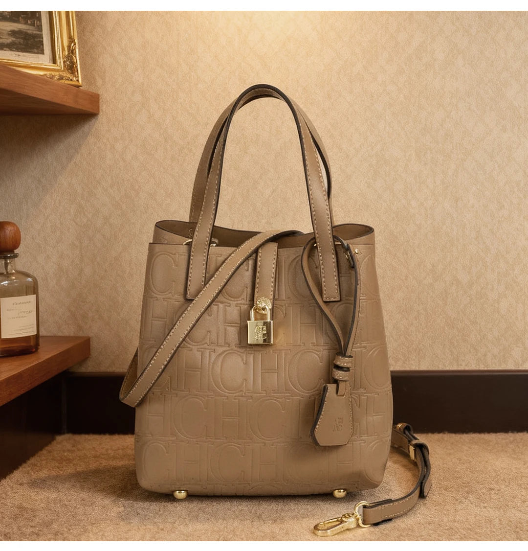 Everyday Auraa CH embossed women's crossbody tote bag with letter design, large capacity, elegant shoulder purse.