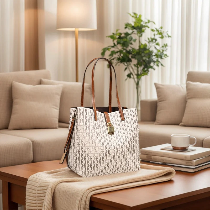 Large capacity CH Women's leather crossbody tote bag by Everyday Auraa with letter print, perfect for daily commuting and casual use.