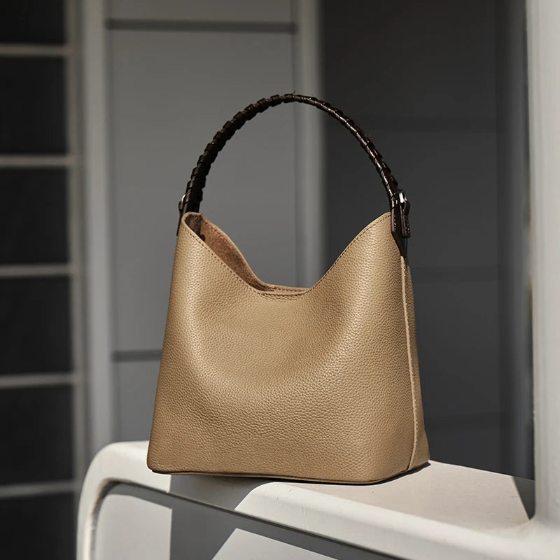 Genuine cowhide leather hobo bag for women by Everyday Auraa, soft slouchy shoulder crossbody bucket bag with large capacity
